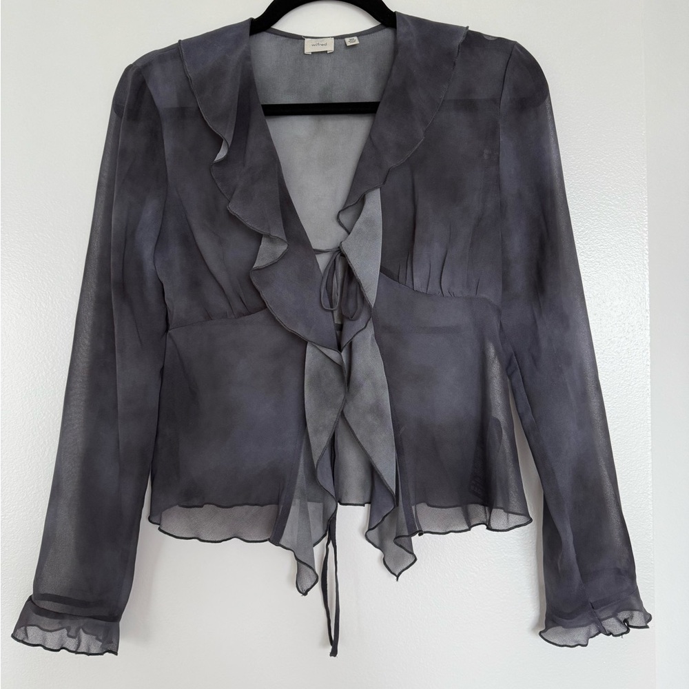 Wilfred Sheer Gray Ruffled Blouse